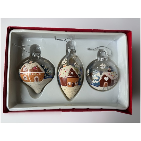Vintage Studio Nova Whimsical Clear Gingerbread House Glass Ornament Set Finial - Picture 2 of 8